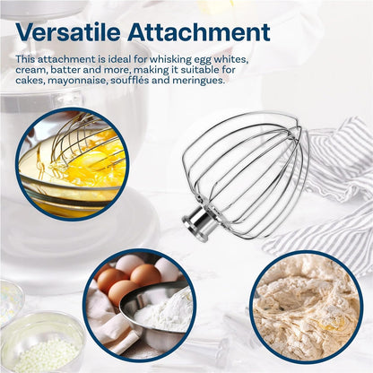 K45WW 6-Wire Whip for KitchenAid 4.5-5 Quart Tilt-Head Stand Mixers Artisan Series & Classic Series - Stainless Steel Attachment Egg Cream Stirrer - Cakes Mayonnaise Whisk - Dishwasher Safe