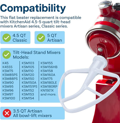 K45WW 6-Wire Whip for KitchenAid 4.5-5 Quart Tilt-Head Stand Mixers Artisan Series & Classic Series - Stainless Steel Attachment Egg Cream Stirrer - Cakes Mayonnaise Whisk - Dishwasher Safe