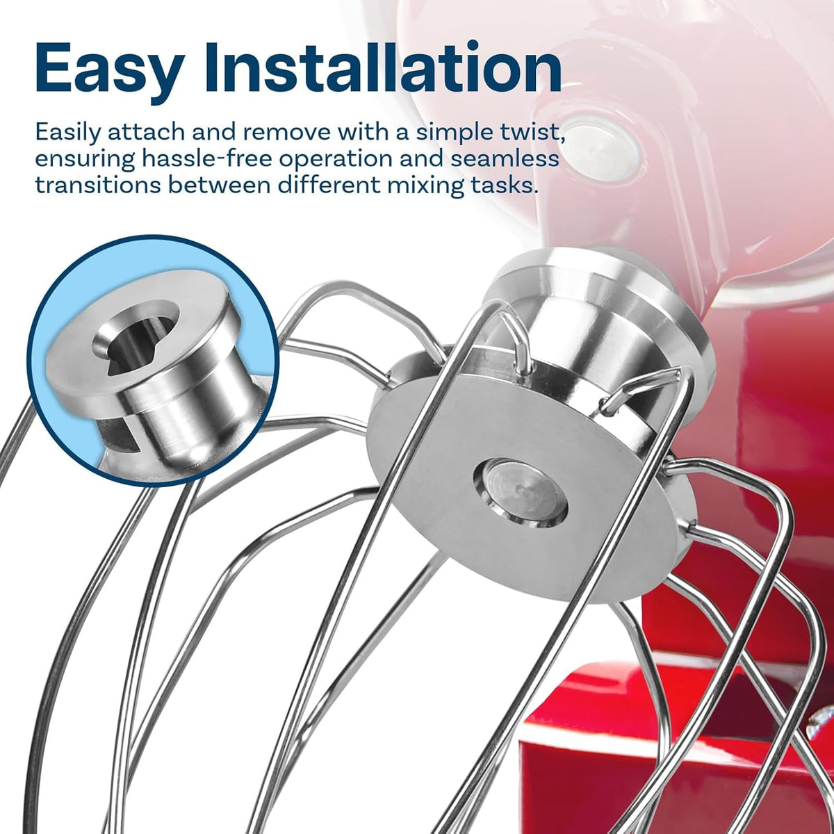 K45WW 6-Wire Whip for KitchenAid 4.5-5 Quart Tilt-Head Stand Mixers Artisan Series & Classic Series - Stainless Steel Attachment Egg Cream Stirrer - Cakes Mayonnaise Whisk - Dishwasher Safe
