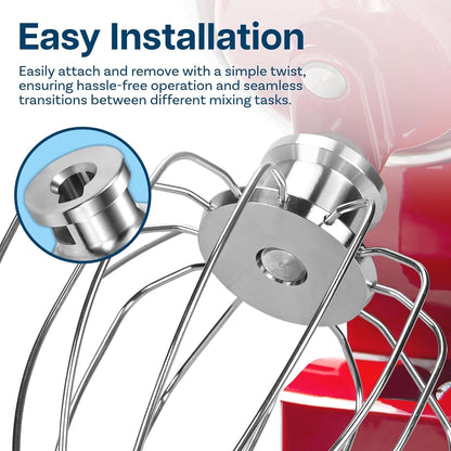 K45WW 6-Wire Whip for KitchenAid 4.5-5 Quart Tilt-Head Stand Mixers Artisan Series & Classic Series - Stainless Steel Attachment Egg Cream Stirrer - Cakes Mayonnaise Whisk - Dishwasher Safe