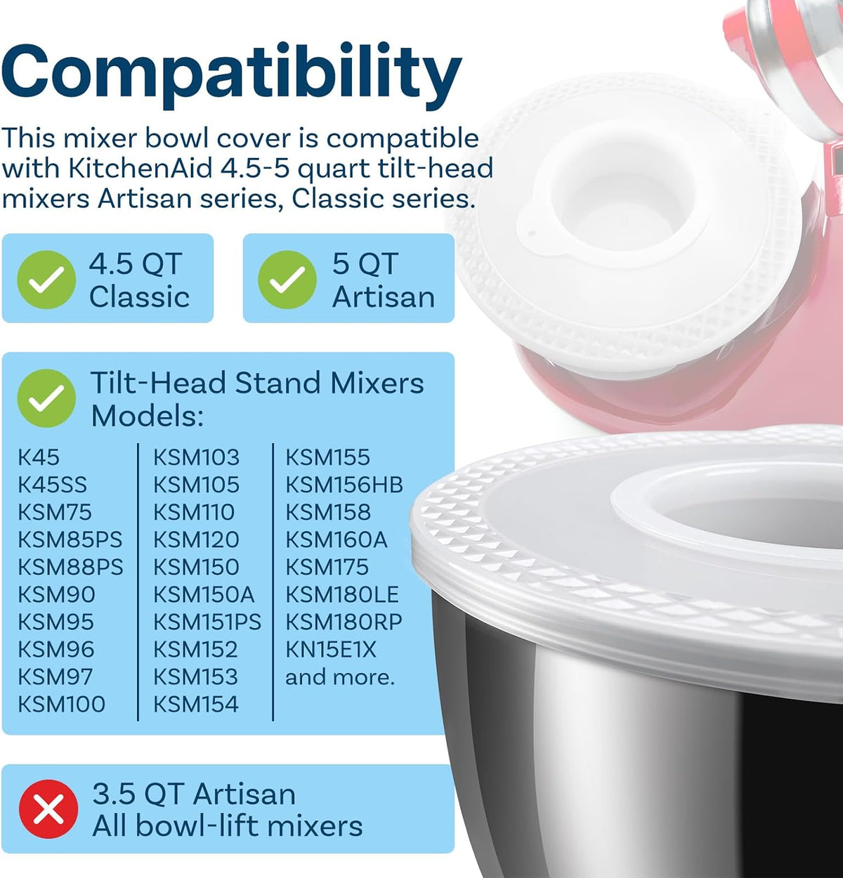 K45WW 6-Wire Whip for KitchenAid 4.5-5 Quart Tilt-Head Stand Mixers Artisan Series & Classic Series - Stainless Steel Attachment Egg Cream Stirrer - Cakes Mayonnaise Whisk - Dishwasher Safe
