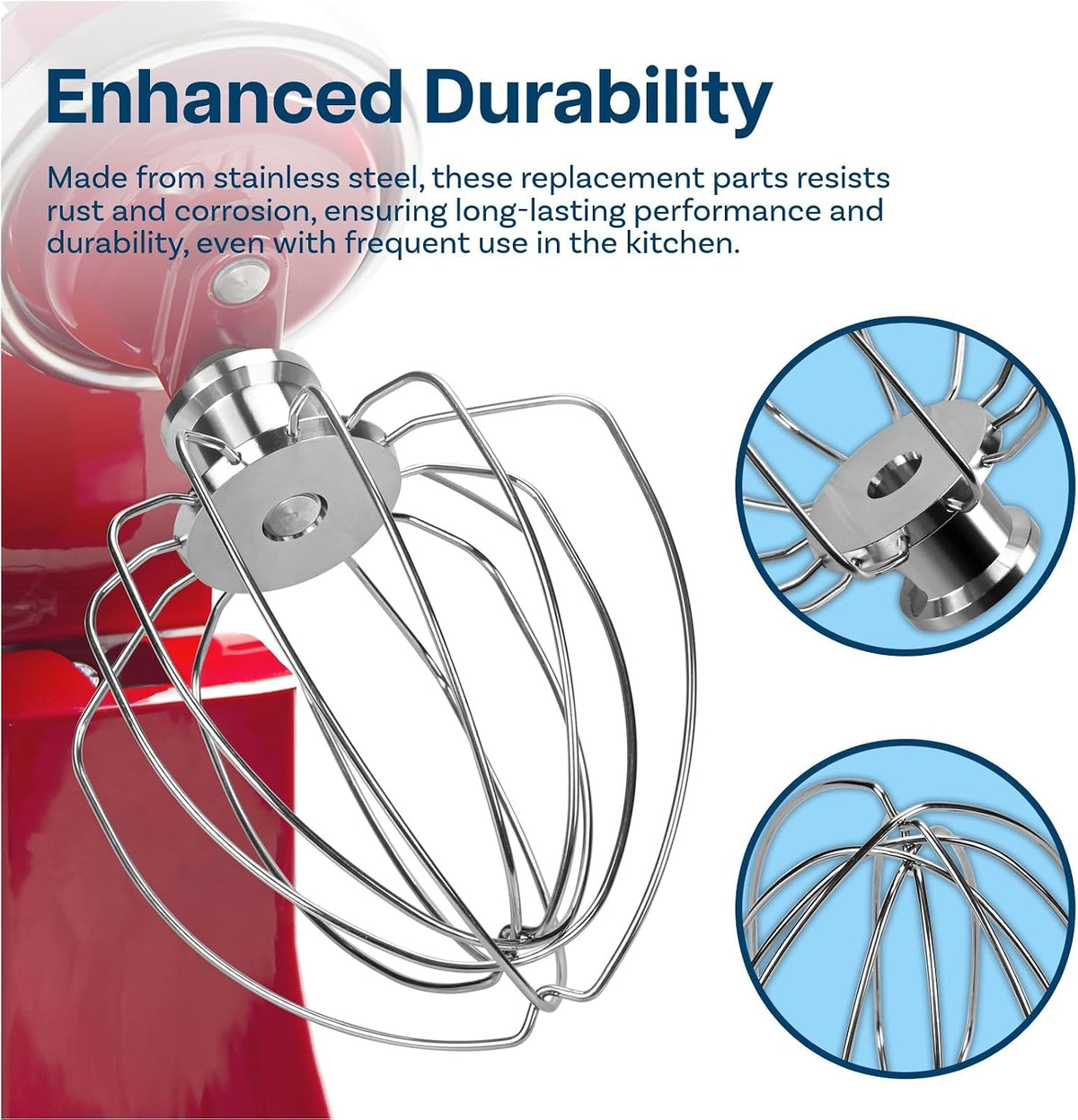 K45WW 6-Wire Whip for KitchenAid 4.5-5 Quart Tilt-Head Stand Mixers Artisan Series & Classic Series - Stainless Steel Attachment Egg Cream Stirrer - Cakes Mayonnaise Whisk - Dishwasher Safe