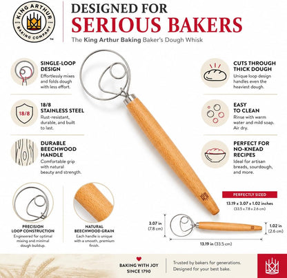 Baking Company Baker’s Dough Whisk, Single-Loop, 18/8 Stainless Steel, For Mixing Bread, Sourdough, Pizza, And Cookie Dough