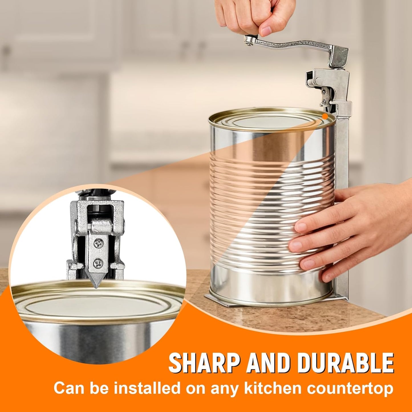 Commercial Can Opener, Manual Stainless Steel Table Can Openers, Industrial can opener for 10 cans Up to 11” Tall, Manual Can Opener with Plated Steel Base Stainless Steel Blade For Bars Hotel Kitchen