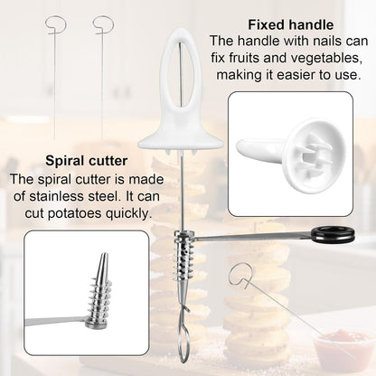 Tornado Spiral Potato Cutter Set, Manual Tornado Spiral Potato Cutter with 4pcs Stainless Steel Skewers Vegetable Spiralizer for Fry Chips Making Practical Kitchen Gadgets