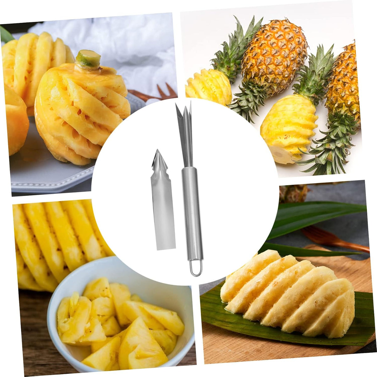 6 Pcs Stainless Steel Pineapple Corer and Slicer Efficient Pineapple Peeler and Cutter for Pineapple Chunks at Home Silver