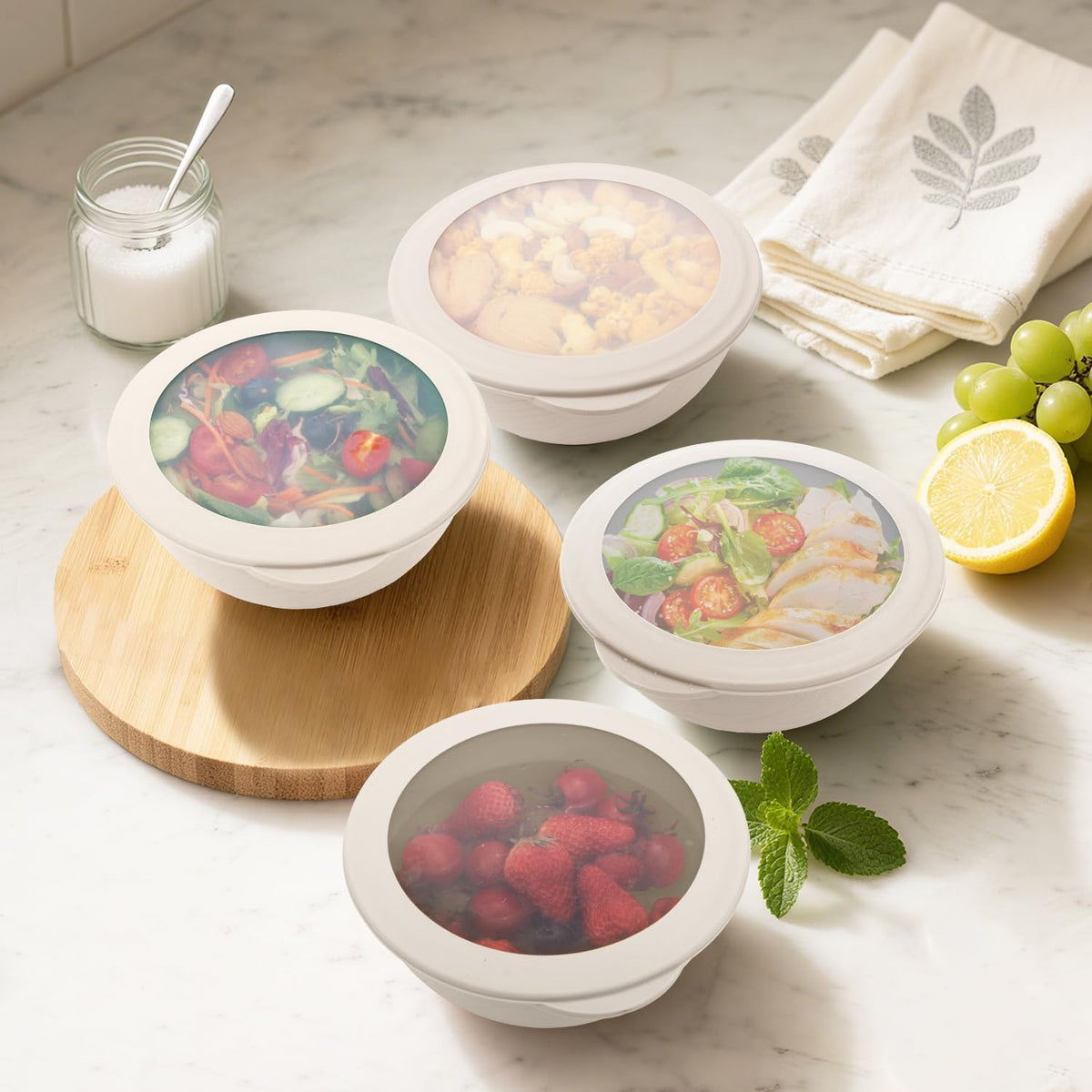 Wheat Straw Bowls Set with Lids, Unbreakable 40 OZ Cereal Bowls Set of 4, Salad Container for Lunch, Microwave & Dishwasher Safe Bowl Set for Kitchen, Picnic, RV, Camping, Multi