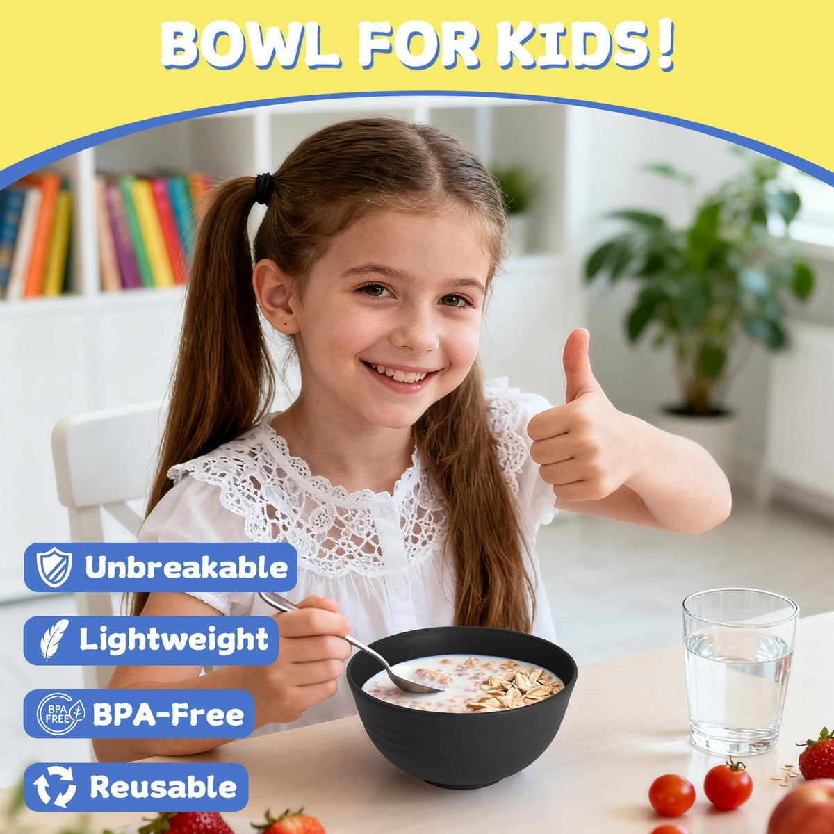 Wheat Straw Bowls Set with Lids, Unbreakable 40 OZ Cereal Bowls Set of 4, Salad Container for Lunch, Microwave & Dishwasher Safe Bowl Set for Kitchen, Picnic, RV, Camping, Multi
