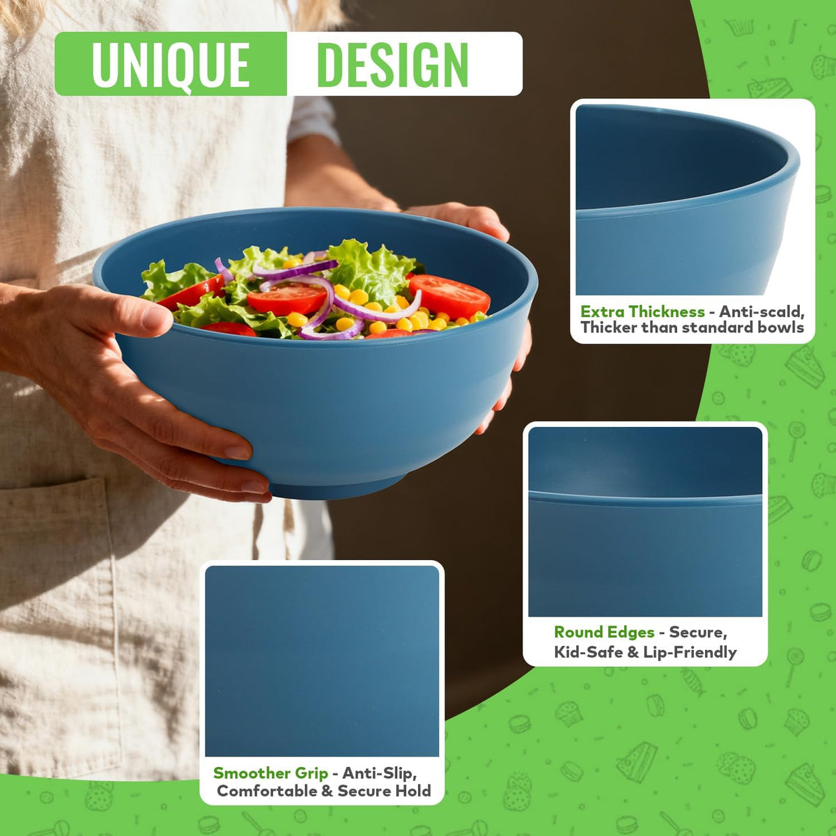 Wheat Straw Bowls Set with Lids, Unbreakable 40 OZ Cereal Bowls Set of 4, Salad Container for Lunch, Microwave & Dishwasher Safe Bowl Set for Kitchen, Picnic, RV, Camping, Multi