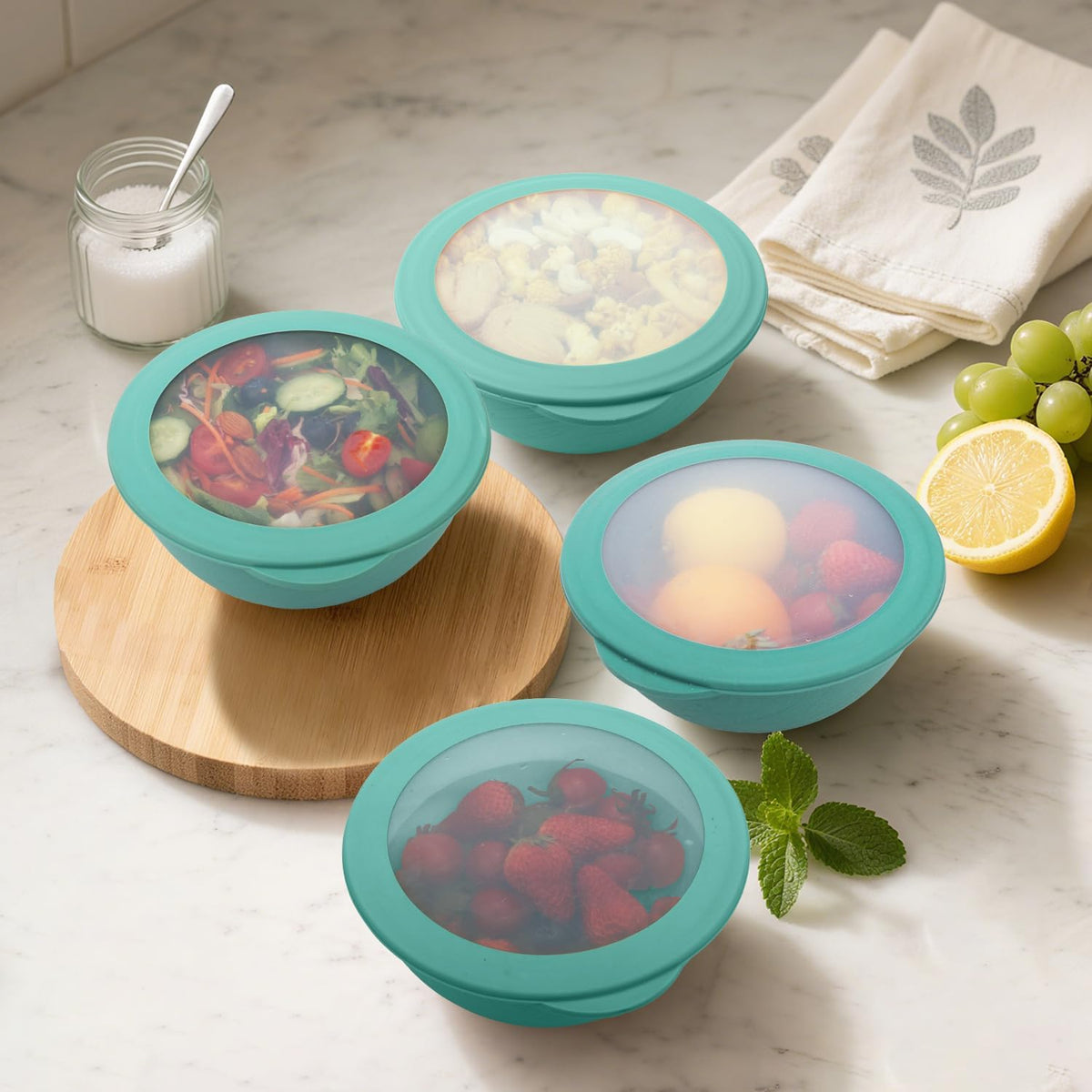 Wheat Straw Bowls Set with Lids, Unbreakable 40 OZ Cereal Bowls Set of 4, Salad Container for Lunch, Microwave & Dishwasher Safe Bowl Set for Kitchen, Picnic, RV, Camping, Multi