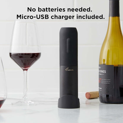 Electric Corkscrew Wine Opener - Push Button Automatic Bottle Opener, Compact Design, Opens Bottles Quietly, Stores Vertically or Horizontally