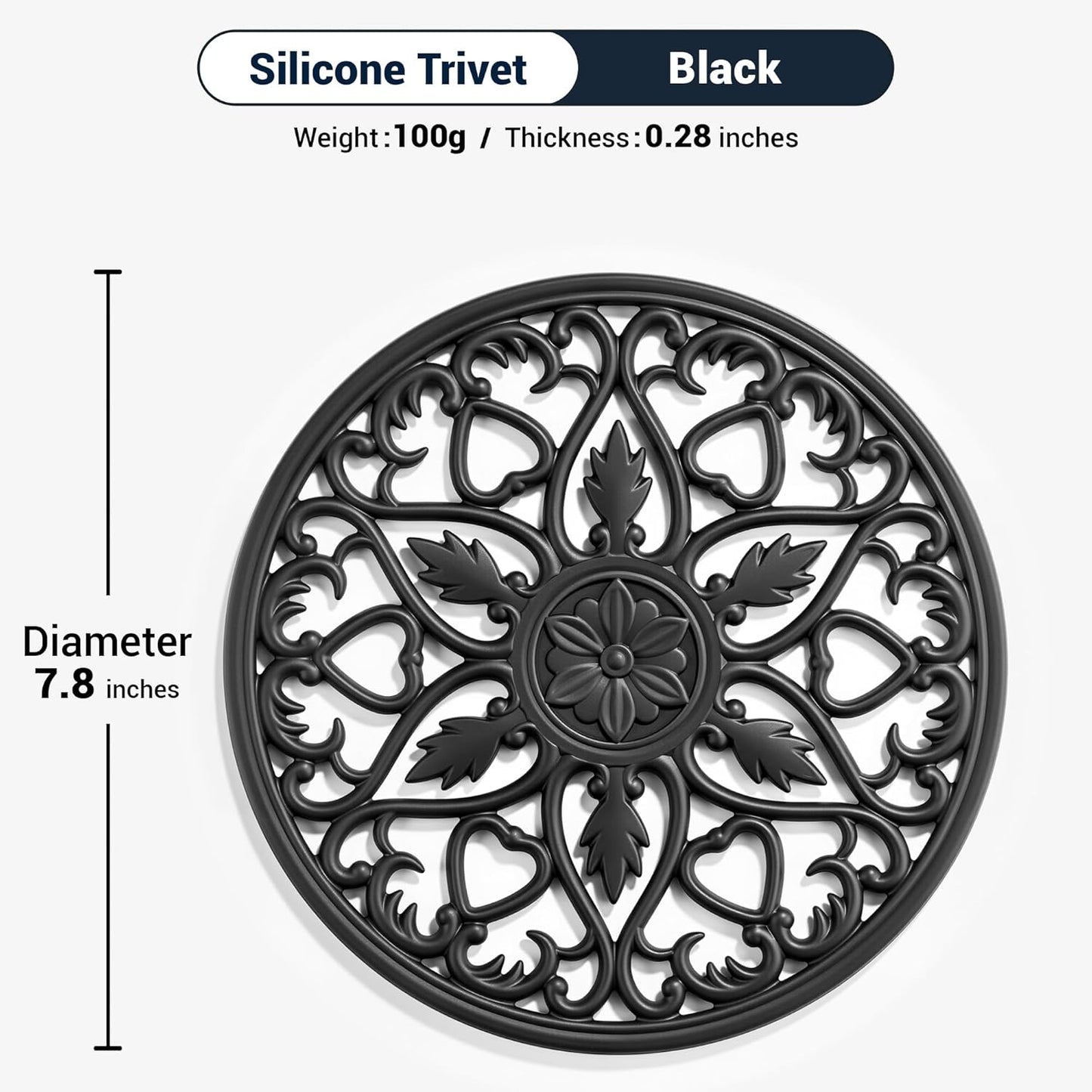 6 Set Silicone Trivet Mats for Hot Dishes Pots and Pans (Black) | Heat Resistant Pots and Pans Holders, Non-Slip Flexible Pads Coasters for Countertops Table, Modern Kitchen Decor Accessories