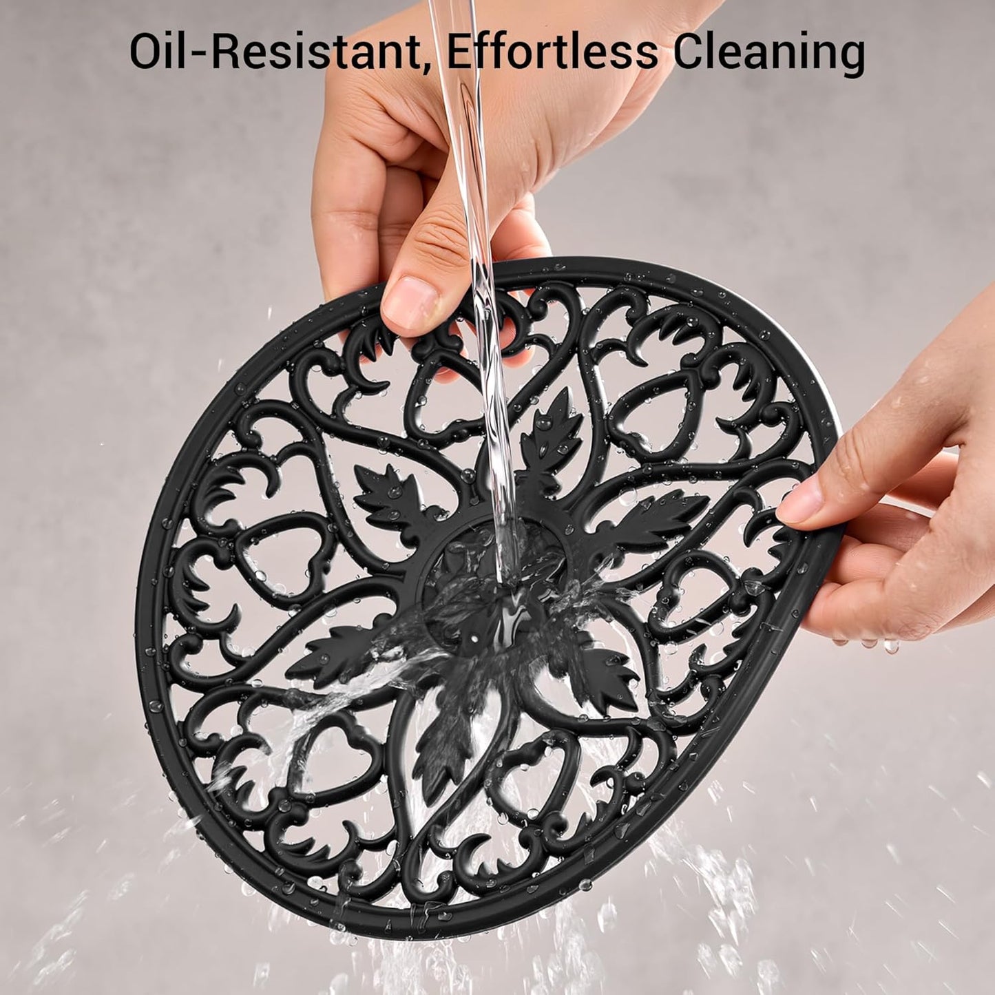 6 Set Silicone Trivet Mats for Hot Dishes Pots and Pans (Black) | Heat Resistant Pots and Pans Holders, Non-Slip Flexible Pads Coasters for Countertops Table, Modern Kitchen Decor Accessories