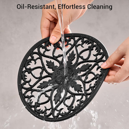 6 Set Silicone Trivet Mats for Hot Dishes Pots and Pans (Black) | Heat Resistant Pots and Pans Holders, Non-Slip Flexible Pads Coasters for Countertops Table, Modern Kitchen Decor Accessories