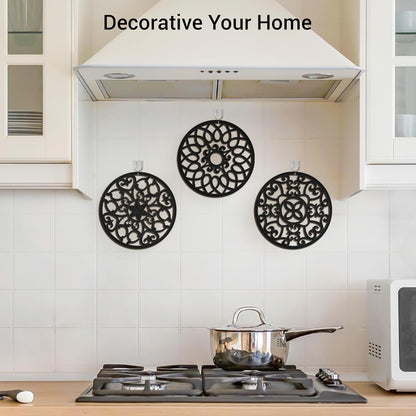 6 Set Silicone Trivet Mats for Hot Dishes Pots and Pans (Black) | Heat Resistant Pots and Pans Holders, Non-Slip Flexible Pads Coasters for Countertops Table, Modern Kitchen Decor Accessories