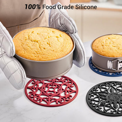 6 Set Silicone Trivet Mats for Hot Dishes Pots and Pans (Black) | Heat Resistant Pots and Pans Holders, Non-Slip Flexible Pads Coasters for Countertops Table, Modern Kitchen Decor Accessories