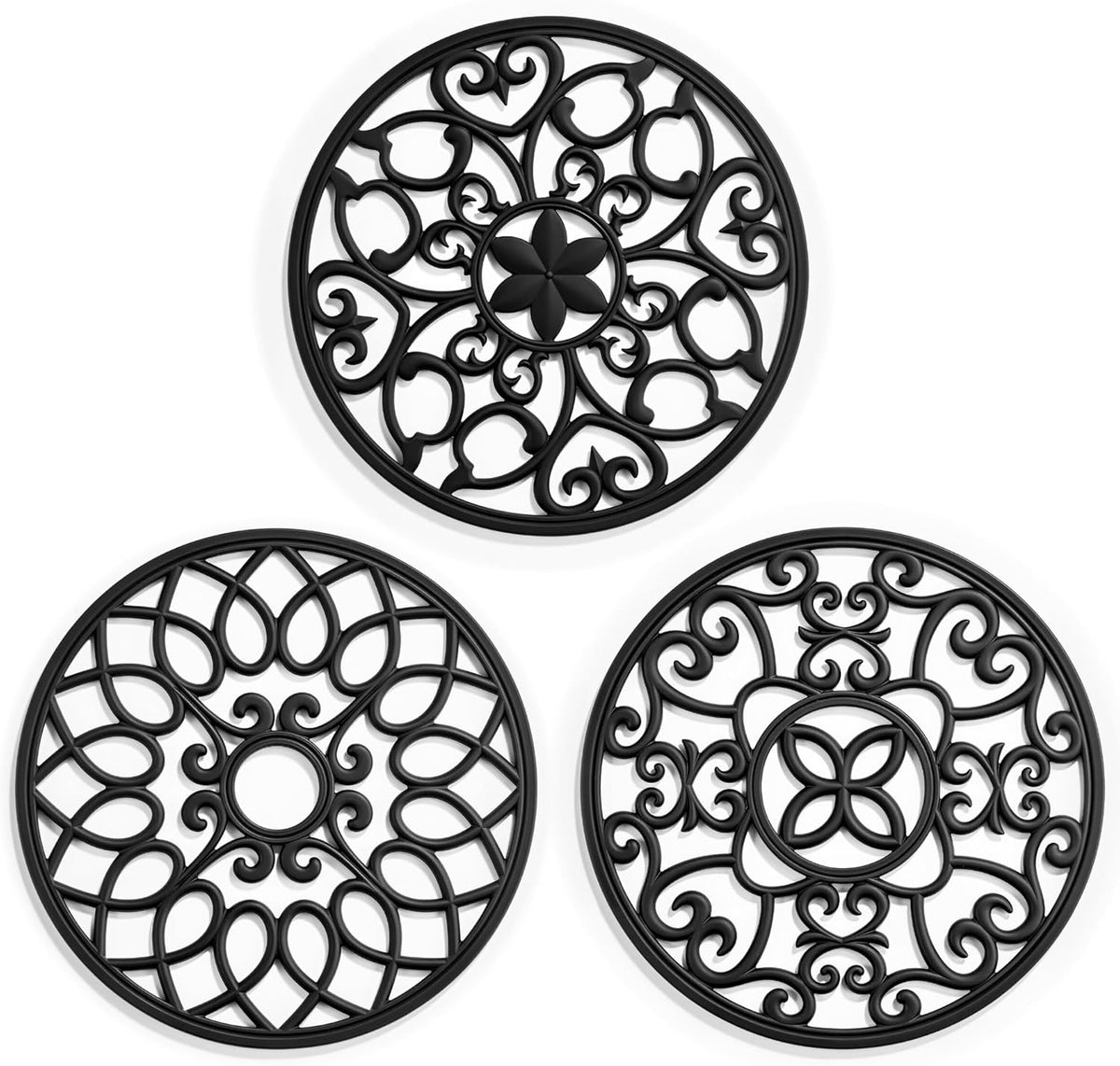 6 Set Silicone Trivet Mats for Hot Dishes Pots and Pans (Black) | Heat Resistant Pots and Pans Holders, Non-Slip Flexible Pads Coasters for Countertops Table, Modern Kitchen Decor Accessories