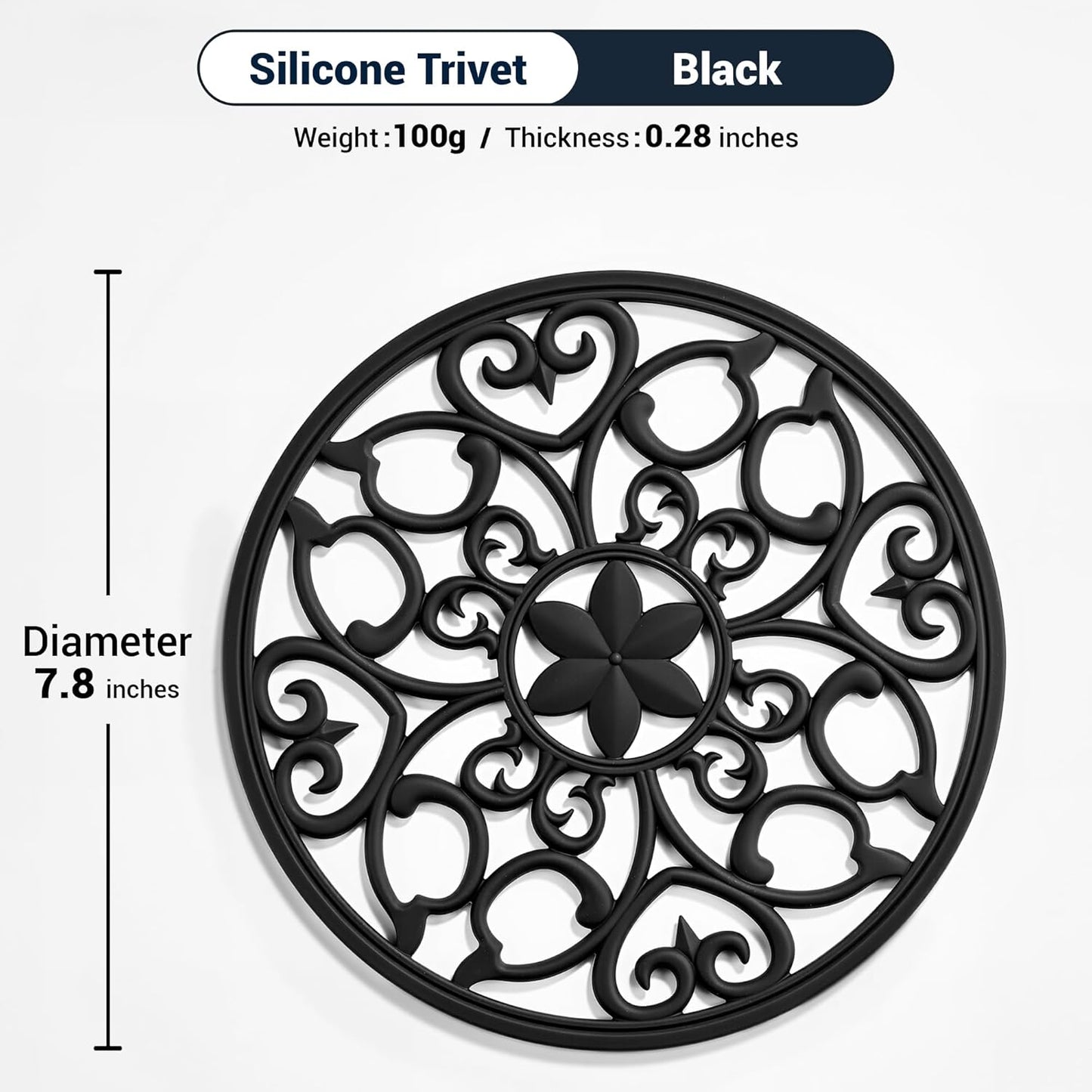 6 Set Silicone Trivet Mats for Hot Dishes Pots and Pans (Black) | Heat Resistant Pots and Pans Holders, Non-Slip Flexible Pads Coasters for Countertops Table, Modern Kitchen Decor Accessories