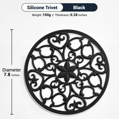 6 Set Silicone Trivet Mats for Hot Dishes Pots and Pans (Black) | Heat Resistant Pots and Pans Holders, Non-Slip Flexible Pads Coasters for Countertops Table, Modern Kitchen Decor Accessories
