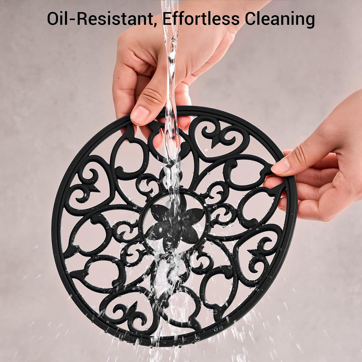 6 Set Silicone Trivet Mats for Hot Dishes Pots and Pans (Black) | Heat Resistant Pots and Pans Holders, Non-Slip Flexible Pads Coasters for Countertops Table, Modern Kitchen Decor Accessories