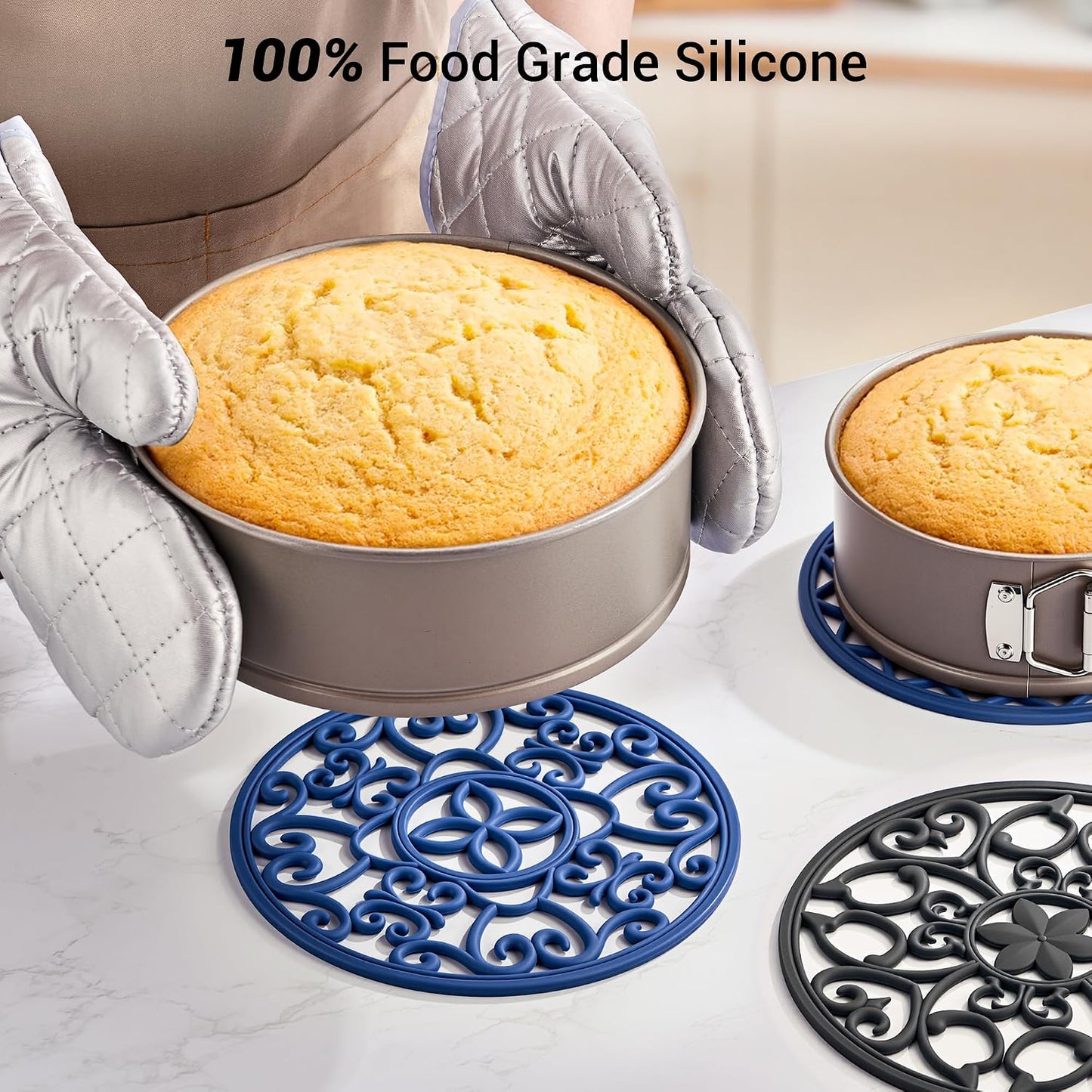 6 Set Silicone Trivet Mats for Hot Dishes Pots and Pans (Black) | Heat Resistant Pots and Pans Holders, Non-Slip Flexible Pads Coasters for Countertops Table, Modern Kitchen Decor Accessories