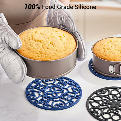 6 Set Silicone Trivet Mats for Hot Dishes Pots and Pans (Black) | Heat Resistant Pots and Pans Holders, Non-Slip Flexible Pads Coasters for Countertops Table, Modern Kitchen Decor Accessories