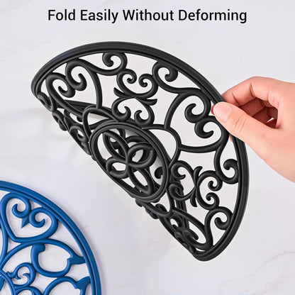 6 Set Silicone Trivet Mats for Hot Dishes Pots and Pans (Black) | Heat Resistant Pots and Pans Holders, Non-Slip Flexible Pads Coasters for Countertops Table, Modern Kitchen Decor Accessories