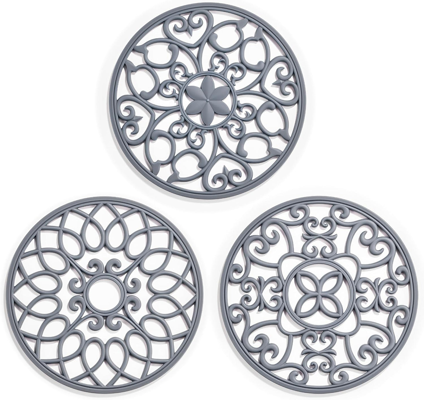 6 Set Silicone Trivet Mats for Hot Dishes Pots and Pans (Black) | Heat Resistant Pots and Pans Holders, Non-Slip Flexible Pads Coasters for Countertops Table, Modern Kitchen Decor Accessories