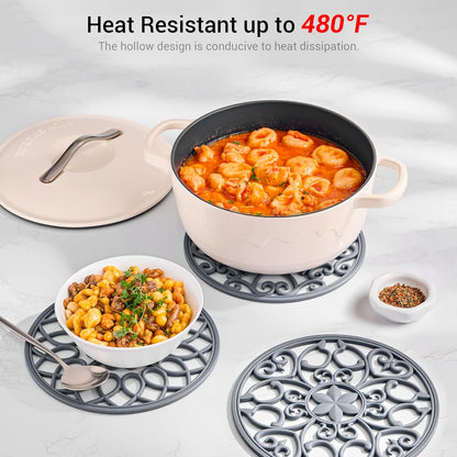 6 Set Silicone Trivet Mats for Hot Dishes Pots and Pans (Black) | Heat Resistant Pots and Pans Holders, Non-Slip Flexible Pads Coasters for Countertops Table, Modern Kitchen Decor Accessories