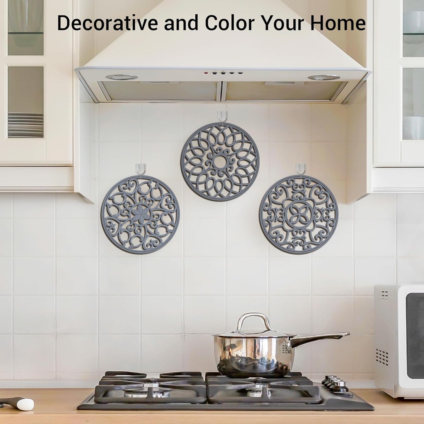 6 Set Silicone Trivet Mats for Hot Dishes Pots and Pans (Black) | Heat Resistant Pots and Pans Holders, Non-Slip Flexible Pads Coasters for Countertops Table, Modern Kitchen Decor Accessories