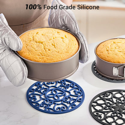 6 Set Silicone Trivet Mats for Hot Dishes Pots and Pans (Black) | Heat Resistant Pots and Pans Holders, Non-Slip Flexible Pads Coasters for Countertops Table, Modern Kitchen Decor Accessories