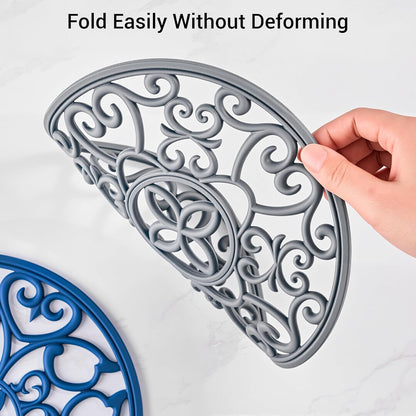 6 Set Silicone Trivet Mats for Hot Dishes Pots and Pans (Black) | Heat Resistant Pots and Pans Holders, Non-Slip Flexible Pads Coasters for Countertops Table, Modern Kitchen Decor Accessories