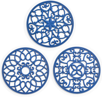 6 Set Silicone Trivet Mats for Hot Dishes Pots and Pans (Black) | Heat Resistant Pots and Pans Holders, Non-Slip Flexible Pads Coasters for Countertops Table, Modern Kitchen Decor Accessories