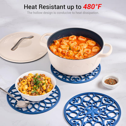 6 Set Silicone Trivet Mats for Hot Dishes Pots and Pans (Black) | Heat Resistant Pots and Pans Holders, Non-Slip Flexible Pads Coasters for Countertops Table, Modern Kitchen Decor Accessories