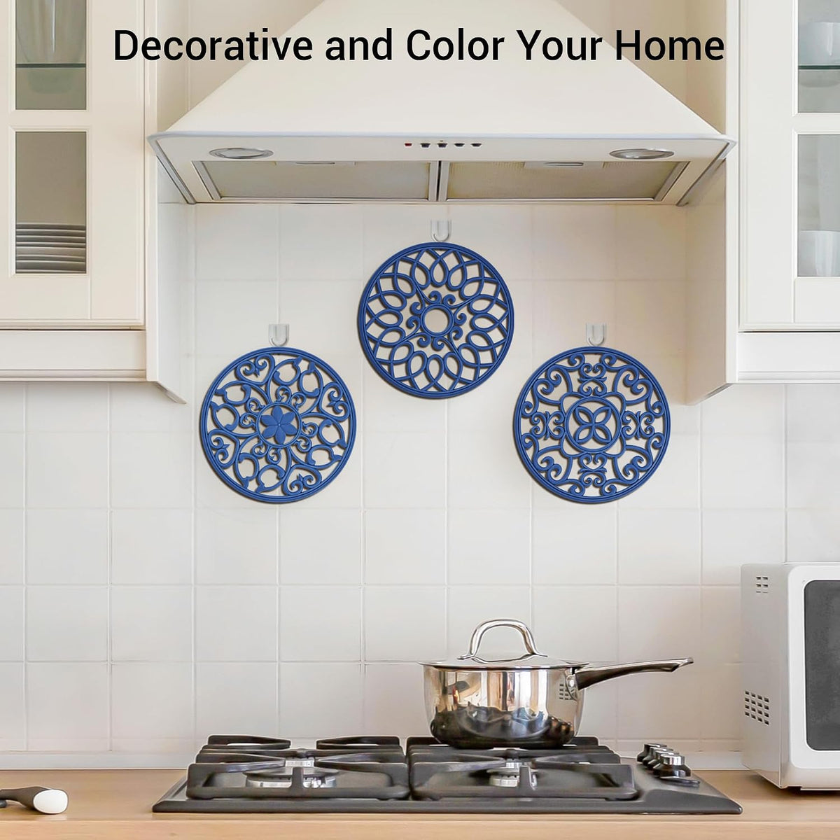 6 Set Silicone Trivet Mats for Hot Dishes Pots and Pans (Black) | Heat Resistant Pots and Pans Holders, Non-Slip Flexible Pads Coasters for Countertops Table, Modern Kitchen Decor Accessories
