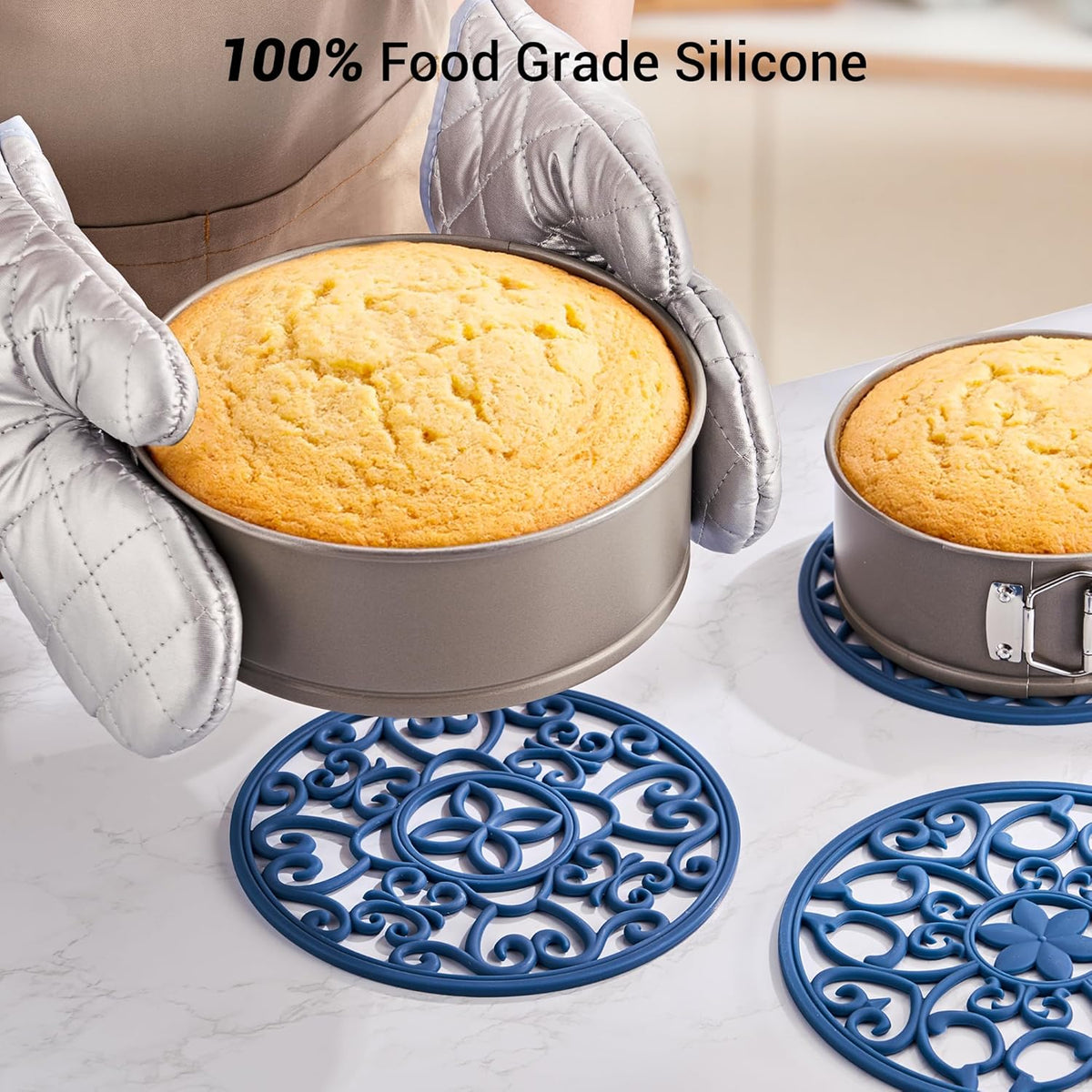 6 Set Silicone Trivet Mats for Hot Dishes Pots and Pans (Black) | Heat Resistant Pots and Pans Holders, Non-Slip Flexible Pads Coasters for Countertops Table, Modern Kitchen Decor Accessories
