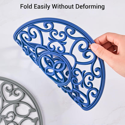 6 Set Silicone Trivet Mats for Hot Dishes Pots and Pans (Black) | Heat Resistant Pots and Pans Holders, Non-Slip Flexible Pads Coasters for Countertops Table, Modern Kitchen Decor Accessories