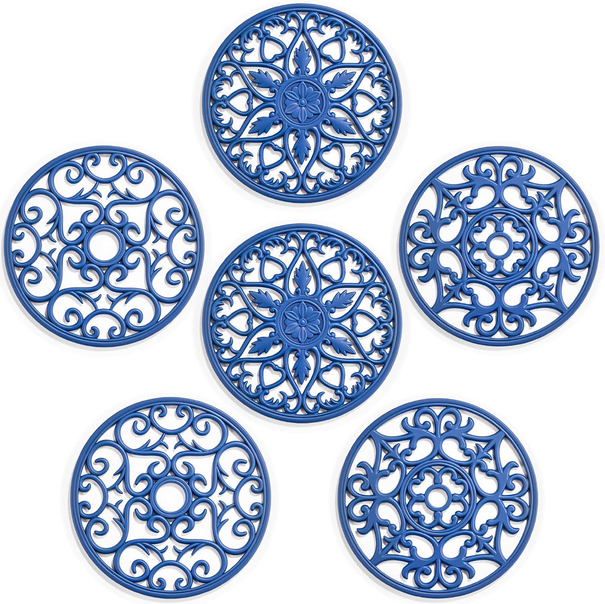 6 Set Silicone Trivet Mats for Hot Dishes Pots and Pans (Black) | Heat Resistant Pots and Pans Holders, Non-Slip Flexible Pads Coasters for Countertops Table, Modern Kitchen Decor Accessories