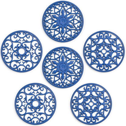 6 Set Silicone Trivet Mats for Hot Dishes Pots and Pans (Black) | Heat Resistant Pots and Pans Holders, Non-Slip Flexible Pads Coasters for Countertops Table, Modern Kitchen Decor Accessories