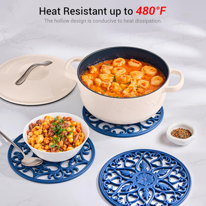 6 Set Silicone Trivet Mats for Hot Dishes Pots and Pans (Black) | Heat Resistant Pots and Pans Holders, Non-Slip Flexible Pads Coasters for Countertops Table, Modern Kitchen Decor Accessories
