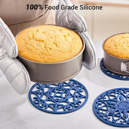6 Set Silicone Trivet Mats for Hot Dishes Pots and Pans (Black) | Heat Resistant Pots and Pans Holders, Non-Slip Flexible Pads Coasters for Countertops Table, Modern Kitchen Decor Accessories