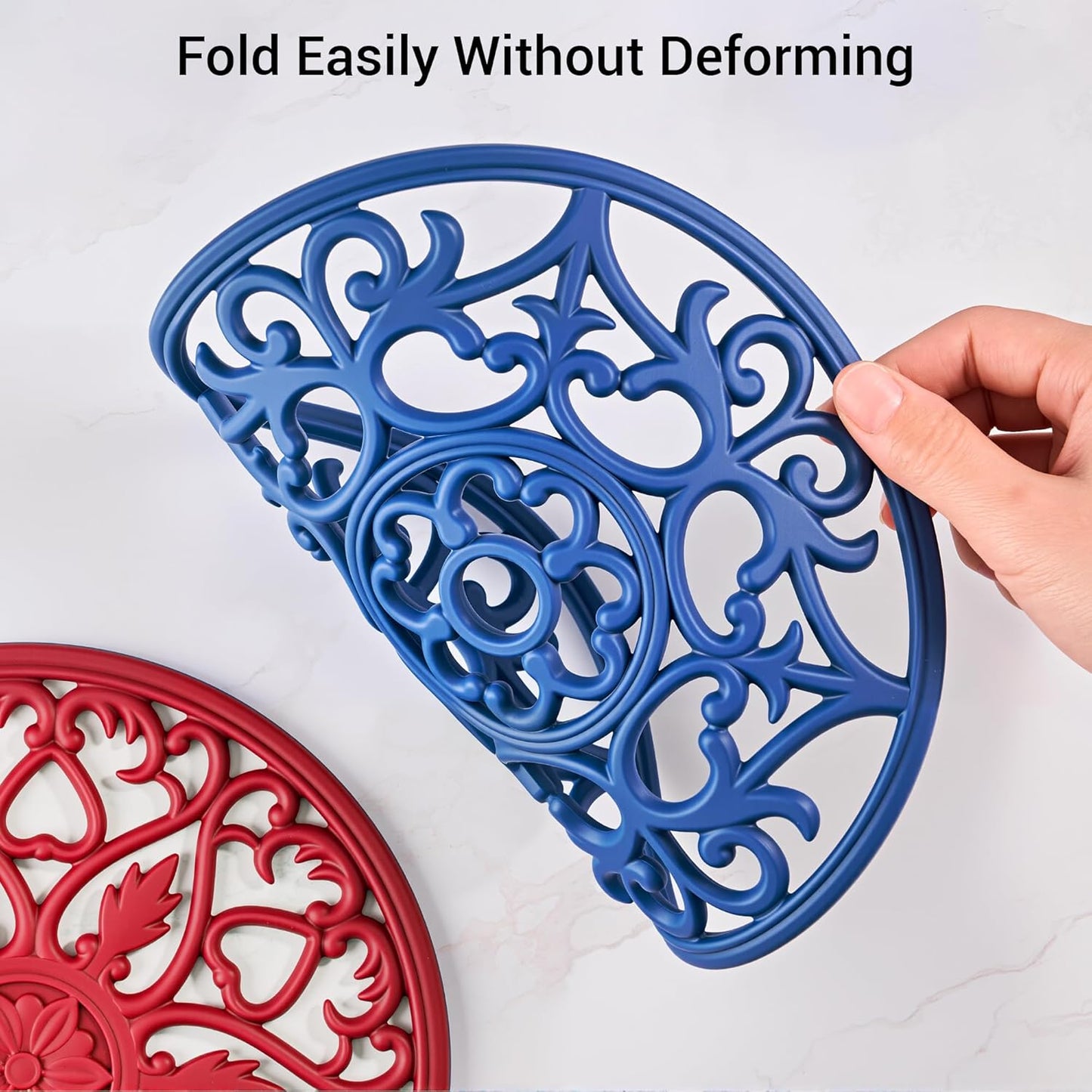 6 Set Silicone Trivet Mats for Hot Dishes Pots and Pans (Black) | Heat Resistant Pots and Pans Holders, Non-Slip Flexible Pads Coasters for Countertops Table, Modern Kitchen Decor Accessories