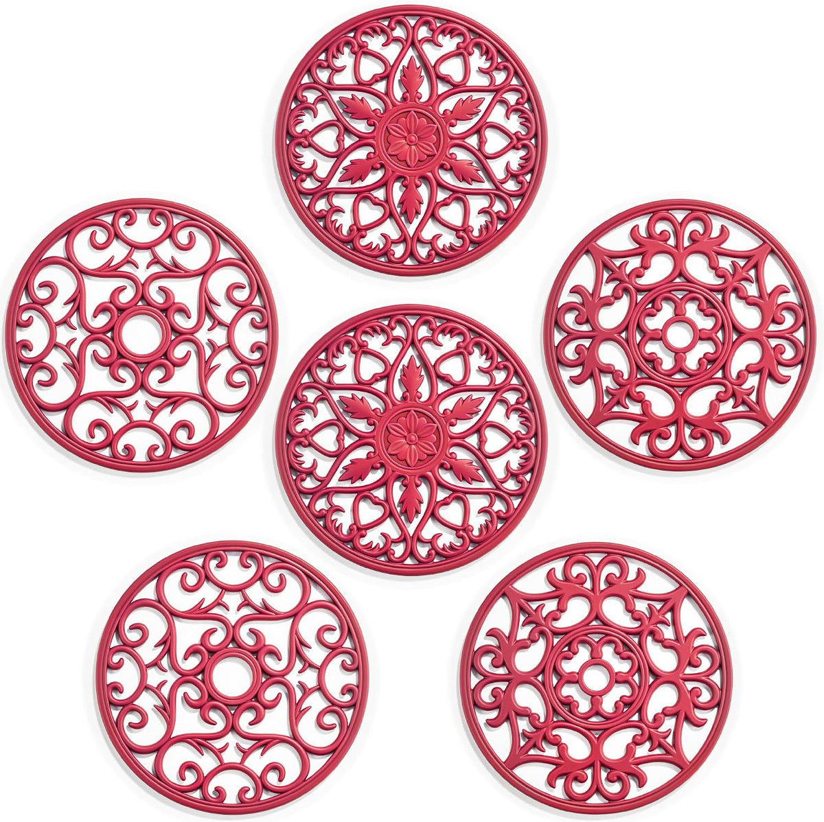 6 Set Silicone Trivet Mats for Hot Dishes Pots and Pans (Black) | Heat Resistant Pots and Pans Holders, Non-Slip Flexible Pads Coasters for Countertops Table, Modern Kitchen Decor Accessories