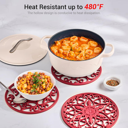 6 Set Silicone Trivet Mats for Hot Dishes Pots and Pans (Black) | Heat Resistant Pots and Pans Holders, Non-Slip Flexible Pads Coasters for Countertops Table, Modern Kitchen Decor Accessories