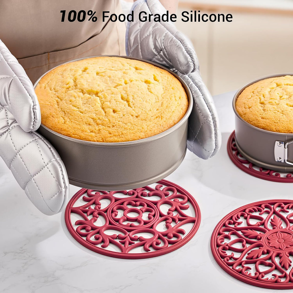 6 Set Silicone Trivet Mats for Hot Dishes Pots and Pans (Black) | Heat Resistant Pots and Pans Holders, Non-Slip Flexible Pads Coasters for Countertops Table, Modern Kitchen Decor Accessories
