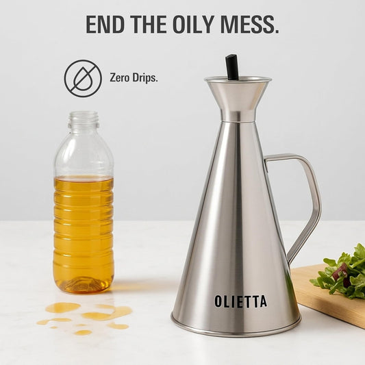 Olive Oil Dispenser Bottle, Stainless Steel Non-Drip Pourer 17 fl oz | Food-Grade Oil Bottle, Dishwasher-Safe, Light-Blocking Keeps Oil Fresh, Leakproof Drizzler for Cooking and Vinegar