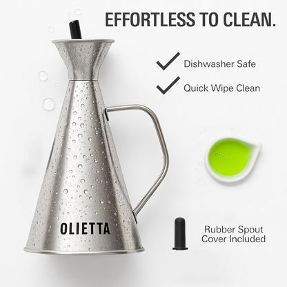 Olive Oil Dispenser Bottle, Stainless Steel Non-Drip Pourer 17 fl oz | Food-Grade Oil Bottle, Dishwasher-Safe, Light-Blocking Keeps Oil Fresh, Leakproof Drizzler for Cooking and Vinegar