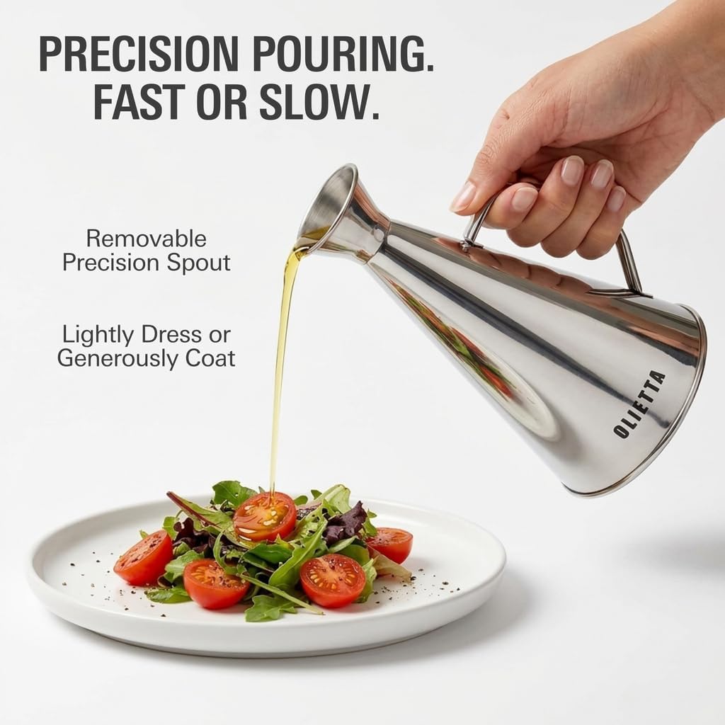 Olive Oil Dispenser Bottle, Stainless Steel Non-Drip Pourer 17 fl oz | Food-Grade Oil Bottle, Dishwasher-Safe, Light-Blocking Keeps Oil Fresh, Leakproof Drizzler for Cooking and Vinegar