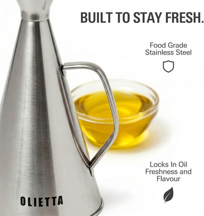 Olive Oil Dispenser Bottle, Stainless Steel Non-Drip Pourer 17 fl oz | Food-Grade Oil Bottle, Dishwasher-Safe, Light-Blocking Keeps Oil Fresh, Leakproof Drizzler for Cooking and Vinegar