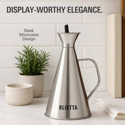 Olive Oil Dispenser Bottle, Stainless Steel Non-Drip Pourer 17 fl oz | Food-Grade Oil Bottle, Dishwasher-Safe, Light-Blocking Keeps Oil Fresh, Leakproof Drizzler for Cooking and Vinegar